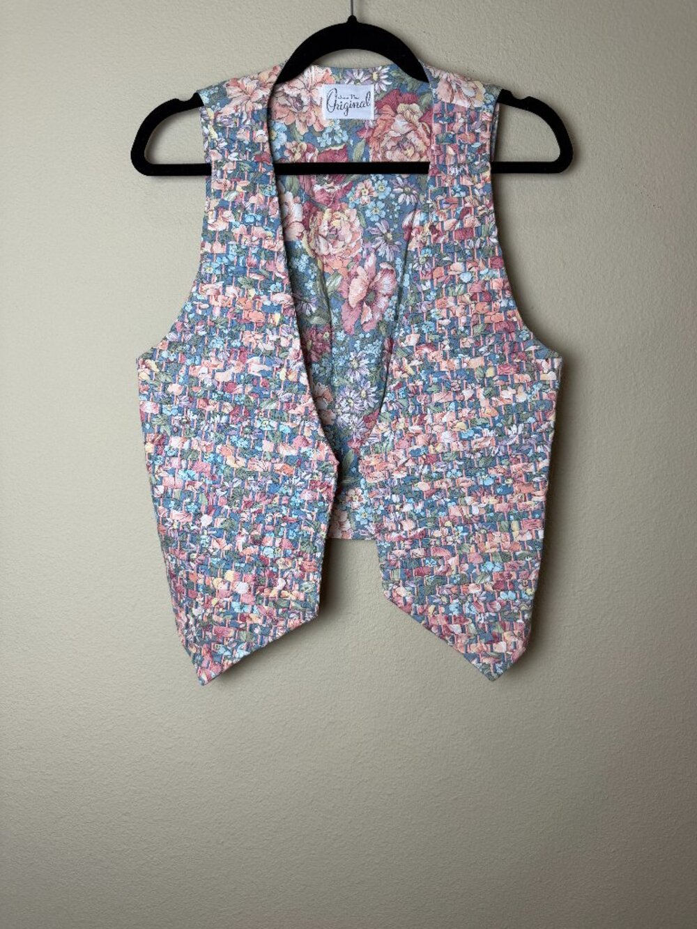 Handmade Vintage Pastel Tapestry Vest Woven Botanical Floral One Size